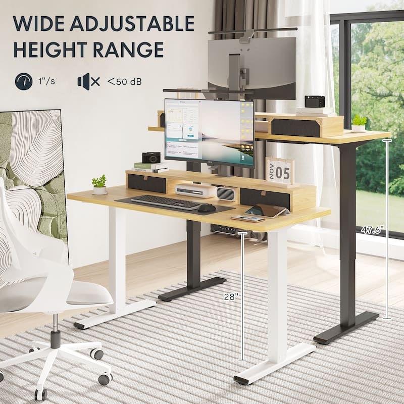 FlexiSpot 48"x24"/55"x24" Ergonomic Height Adjustable Standing Desk with 2 Drawers, Monitor Stand Computer Desk