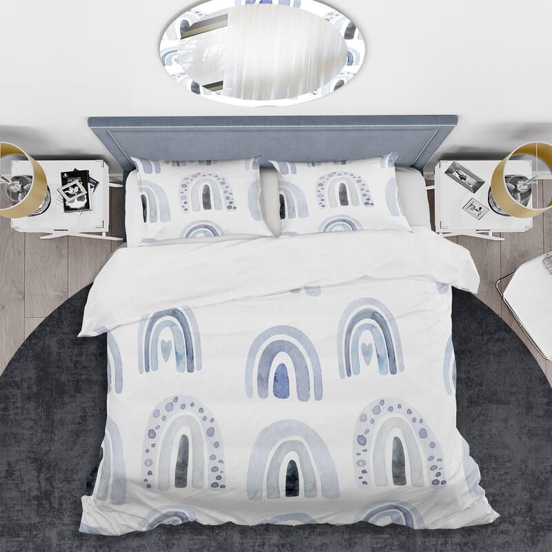 Designart 'Blue Scandinavion Kids Rainbow Pattern' Modern Duvet Cover Set