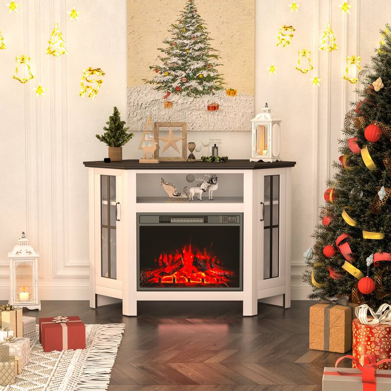 48"W Walnut Corner Fireplace Cabinet with 23" Electric Fireplace, TV Stand for TVs up to 55", Includes Remote