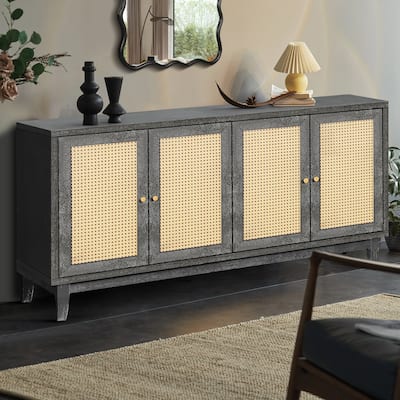Modern Rattan Door Sideboard Buffet Cabinet with Adjustable Shelves for Living Room & Entryway Storage