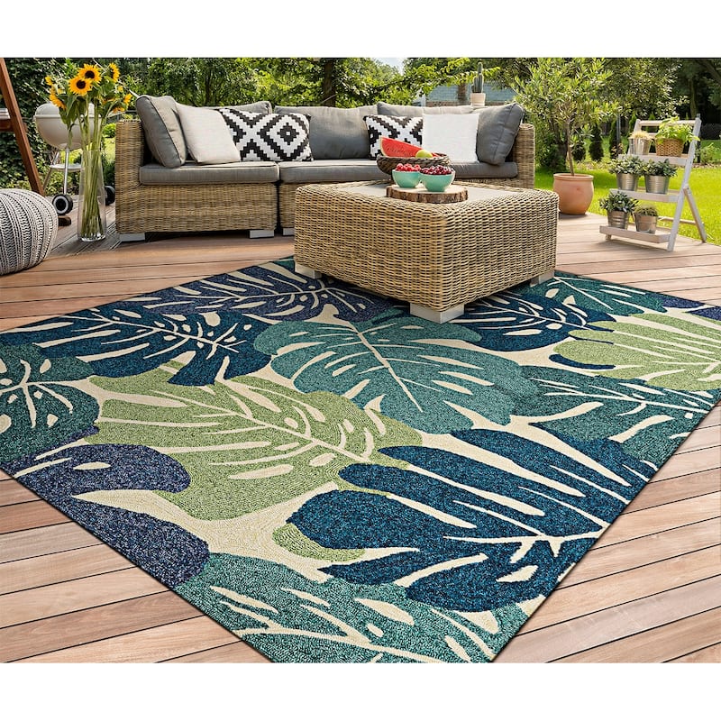 Dream Decor Rugs Miami Arum Teal Navy Handmade Indoor Outdoor Area Rug