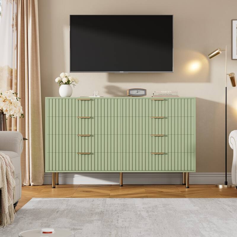 Fluted 8 Drawer Storage Dresser, Tall Modern Chest with Ample Deep Drawers and Wide Top