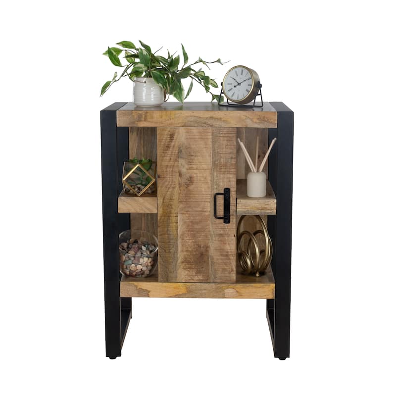 Mango Wood and Metal Storage Cabinet, 32" Industrial Accent Cabinet