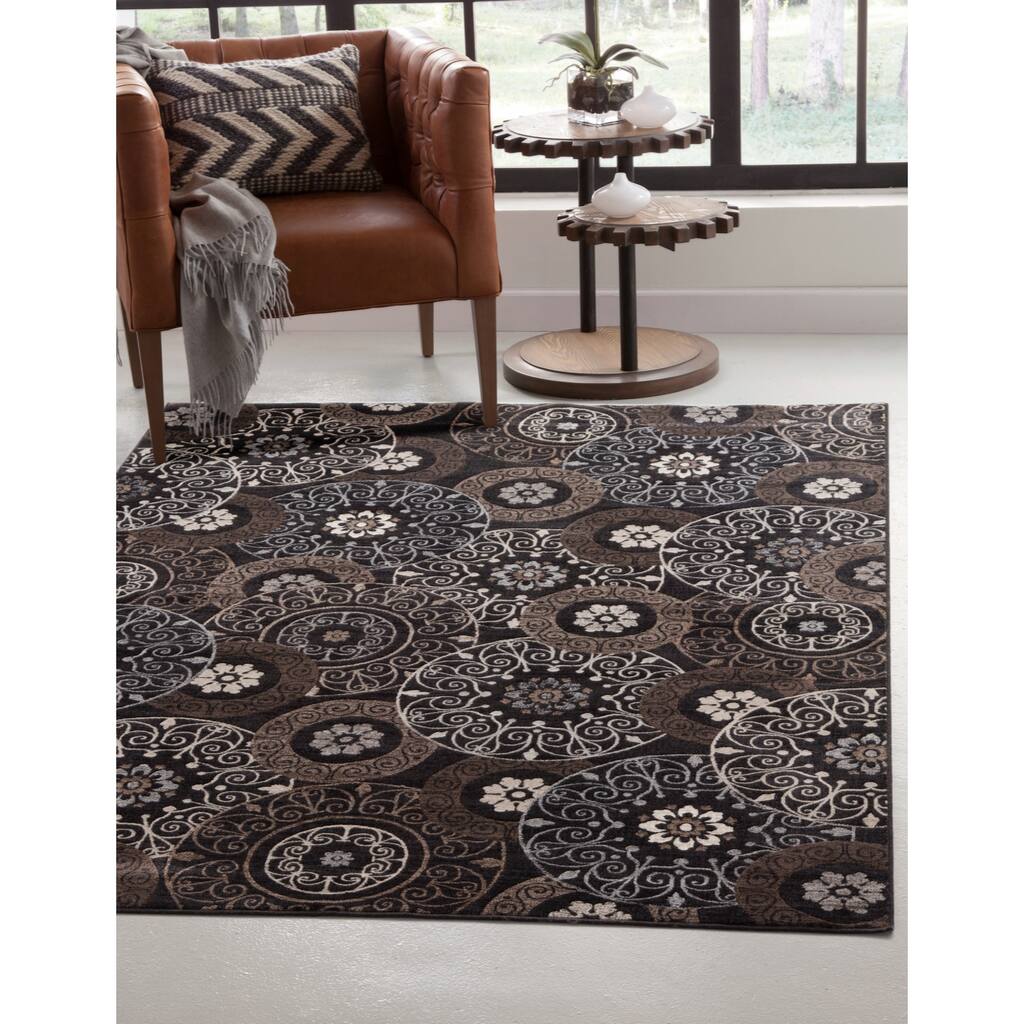 Chocolate/Black/Beige Area Rug 8x10 - 8' x 10'