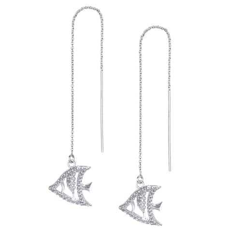 0.07 cttw Diamond Dangle Drop Earrings in Brass with Rhodium Plating Fish