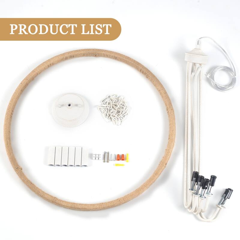 6-Light Candlestick Wagon Wheel Chandelier Hemp Rope Linear Chandelier Lighting Fixture for Kitchen Island