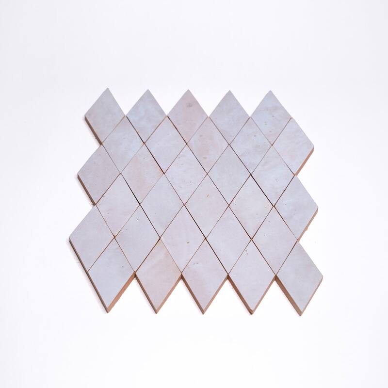 Contemporary Zellige Panels, 12" X 12" X 1/2", Diamond Off-White