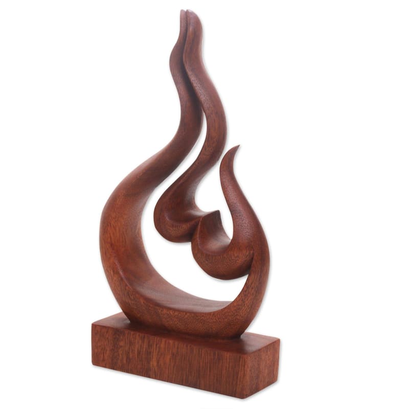 Wood sculpture, 'Lover's Passion' - 11.75" H x 6" W x 2" D