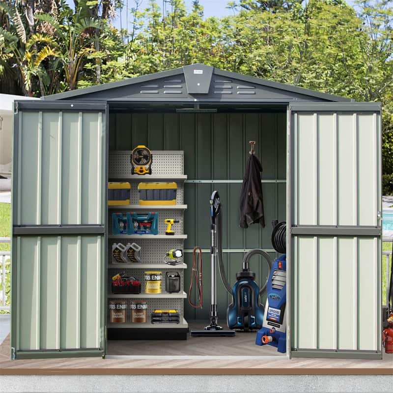 Outdoor Storage Shed 6.5'x 4.2' Galvanized Steel Garden Sheds for Bike - 6.5'x 4.2'