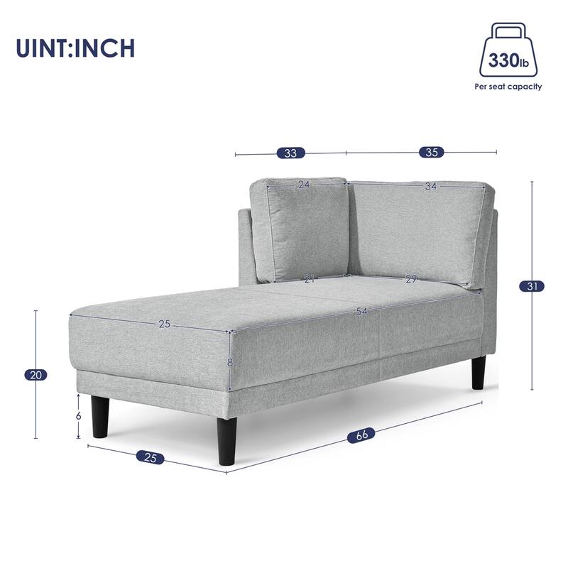 65" Upholstered Chaise Lounge, Sleeper Sofa, Solid Wood Sofa Bed