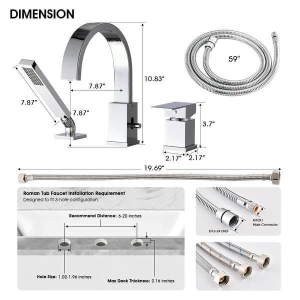dimension image slide 2 of 4, Single Handle Deck Roman Tub Faucets/Filler with Handheld Shower