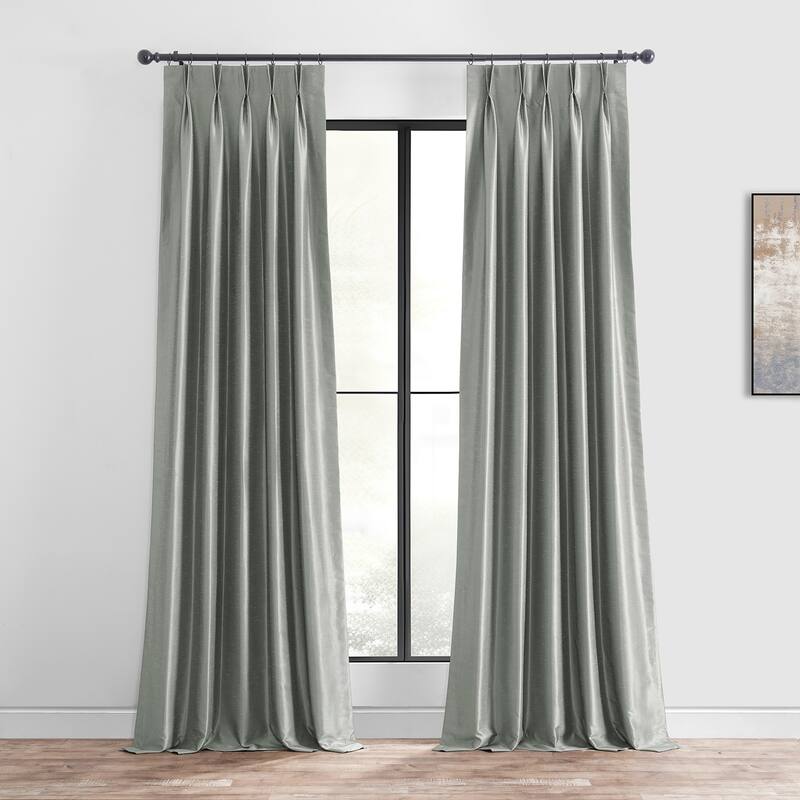 Exclusive Fabrics Solid Vintage Textured Faux Dupioni Silk Pleated Blackout Curtain (1 Panel) - 25 x 108 - Silver