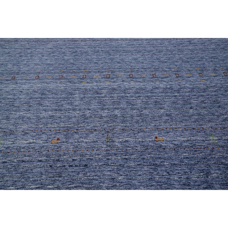 Hand Knotted Oriental 100% Wool Carpet Tribal Animal Pictorial Navy Blue & Blues Gabbeh Area Rug - 9' 9'' X 9' 10''