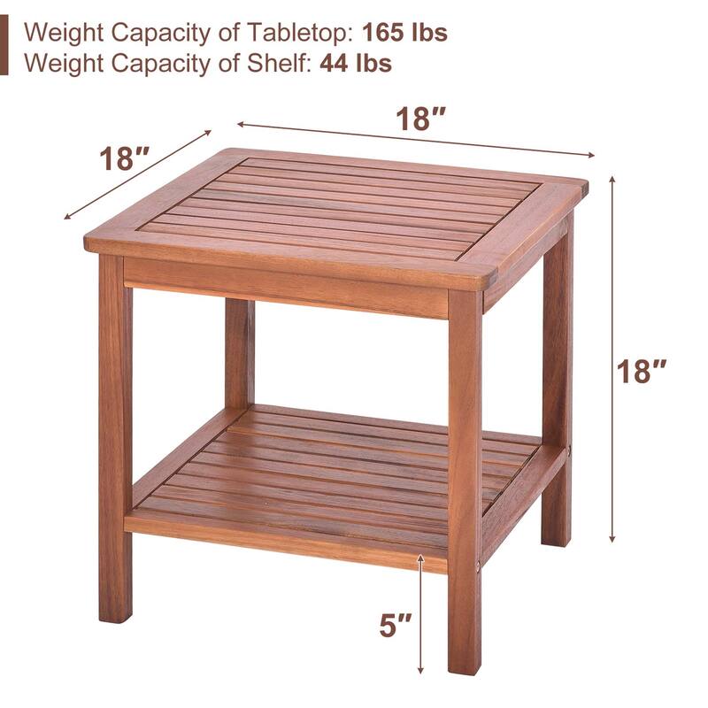 Costway Patio Acacia Wood Side Table 2-Tier Square End Table Porch - See Details