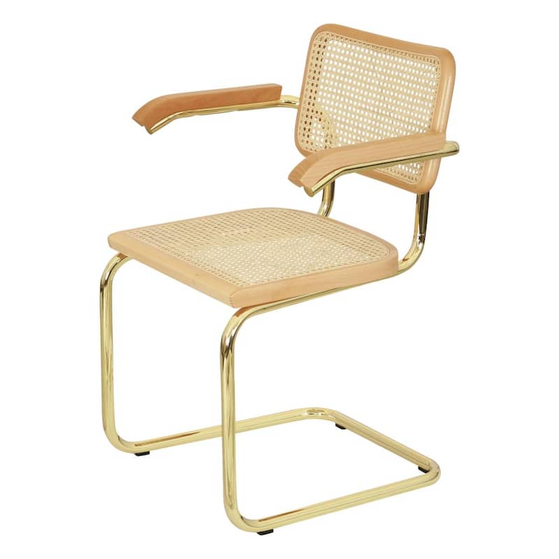 Breuer Chair Company Marcel Breuer Cesca Cane Cantilever Armchair Arm Chair w/ Brass Steel Frame (Various Wood & Cane Colors)