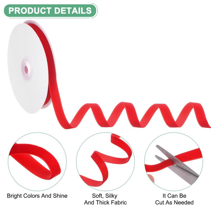Velvet Ribbon 10 Yards Wide Nylon Fabric Ribbons - Red - 3/8"