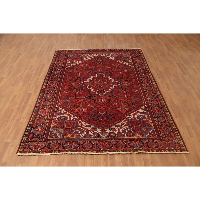 Hand Knotted Oriental 100% Wool Carpet Traditional Medallion Red Heriz Area Rug - 9' 3'' X 6' 9''