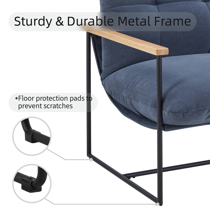 Modern Accent Chair with Removable Cushion, Wood Armrests, Living Room