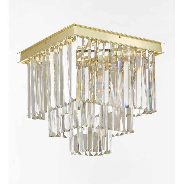 Retro Palladium Crystal Glass Fringe 3 Tier Flushmount Chandelier Flush Mount