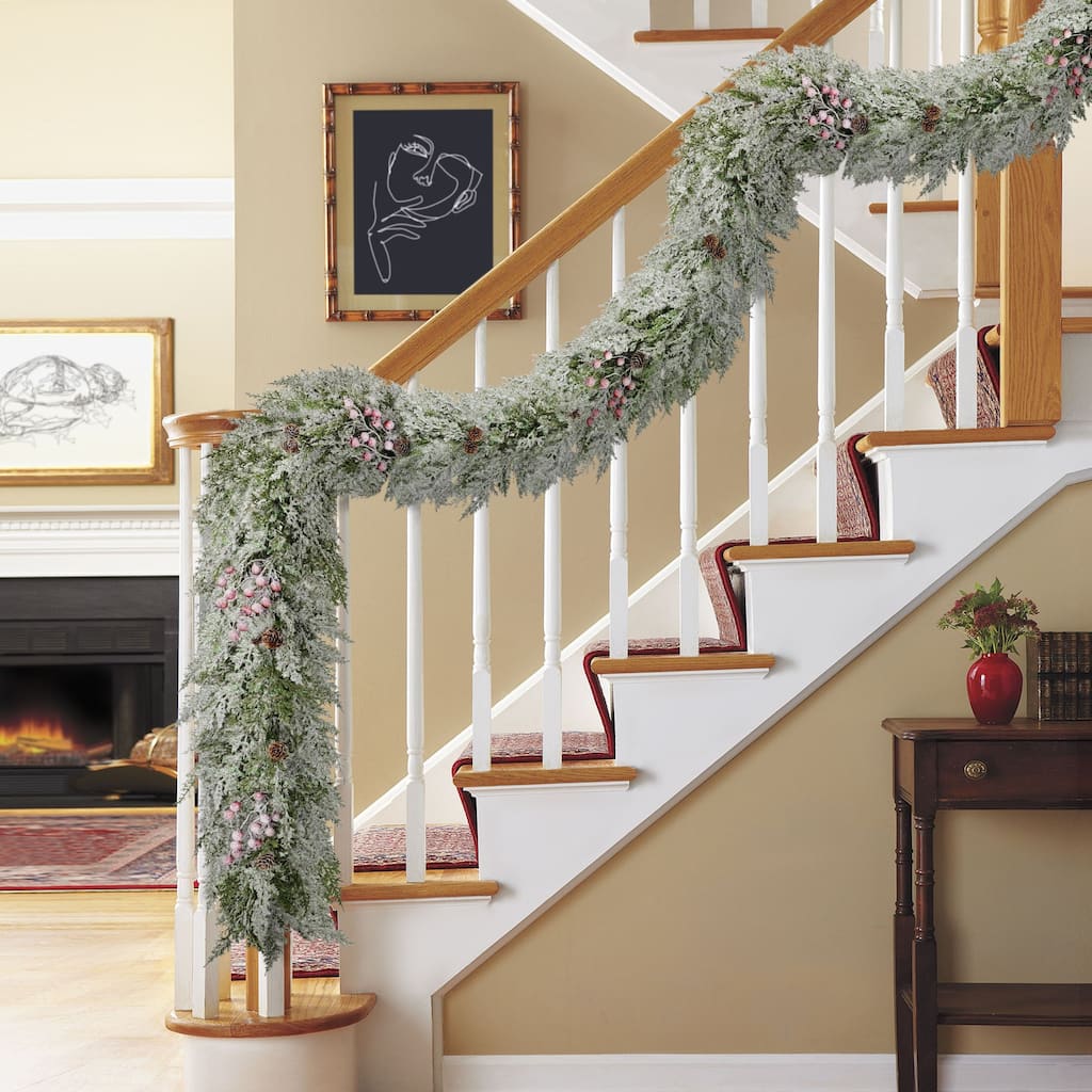 Flocked Artificial Christmas Garland with Pinecones and Berry - 9' x 10" - Unlit