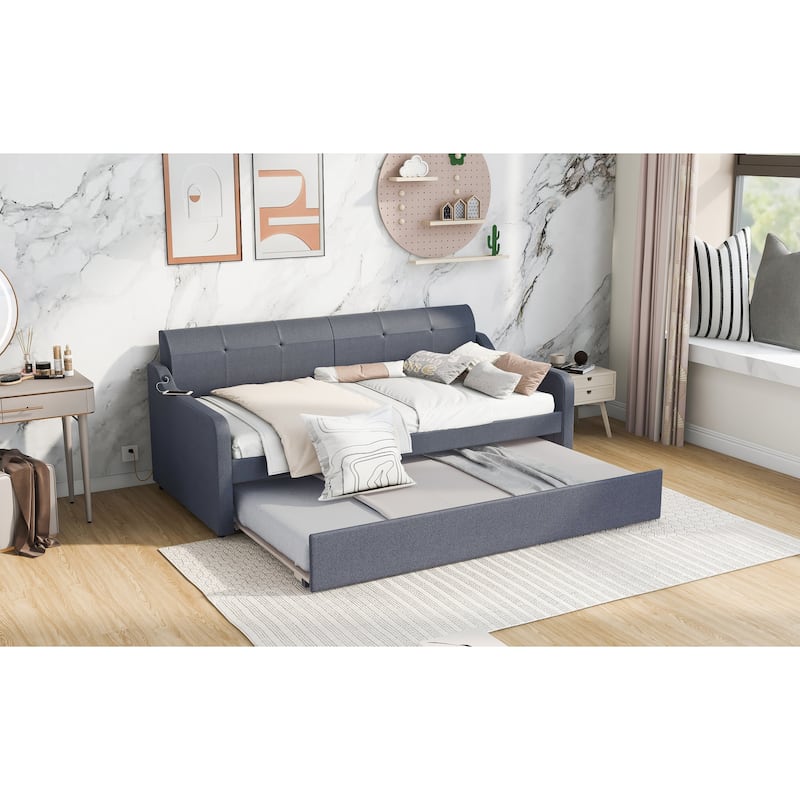 Twin Upholstered Daybed with Trundle & USB