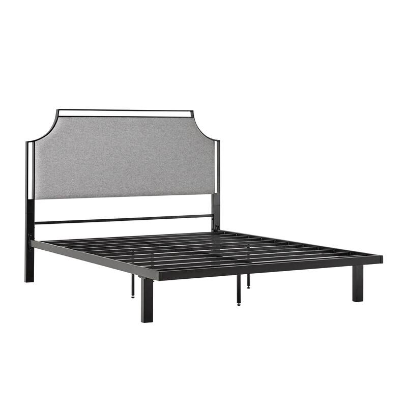 Classic Transitional Queen Bedframe with Removable Upholstered Insert and Powder-Coated Steel - Grey - Queen