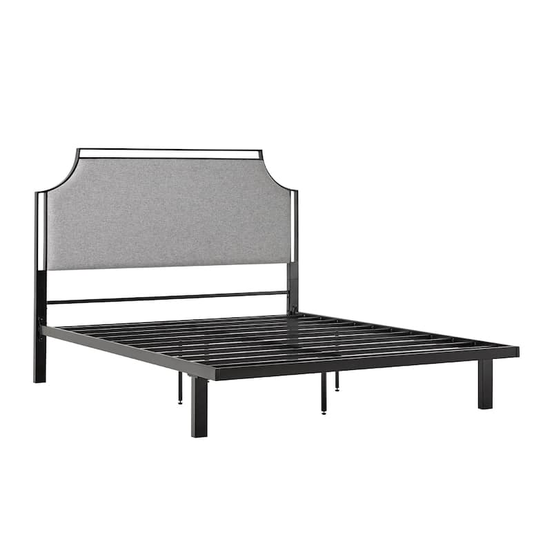 Queen Size Steel Upholstered Platform Bed with Removable Fabric Insert and Fire-Resistant Finish - Gray