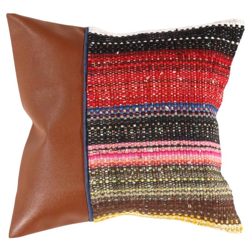 Pasargad Kilim Leather Pillow Cover 16x16 in Oriental Turkish Rug - 1' x 1'