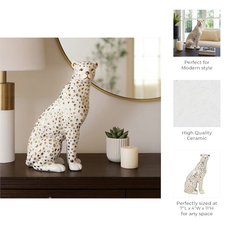 Stone Figurine Elegant Leopard Design for Modern Decorative Appeal - 8" x 5" x 11.25"