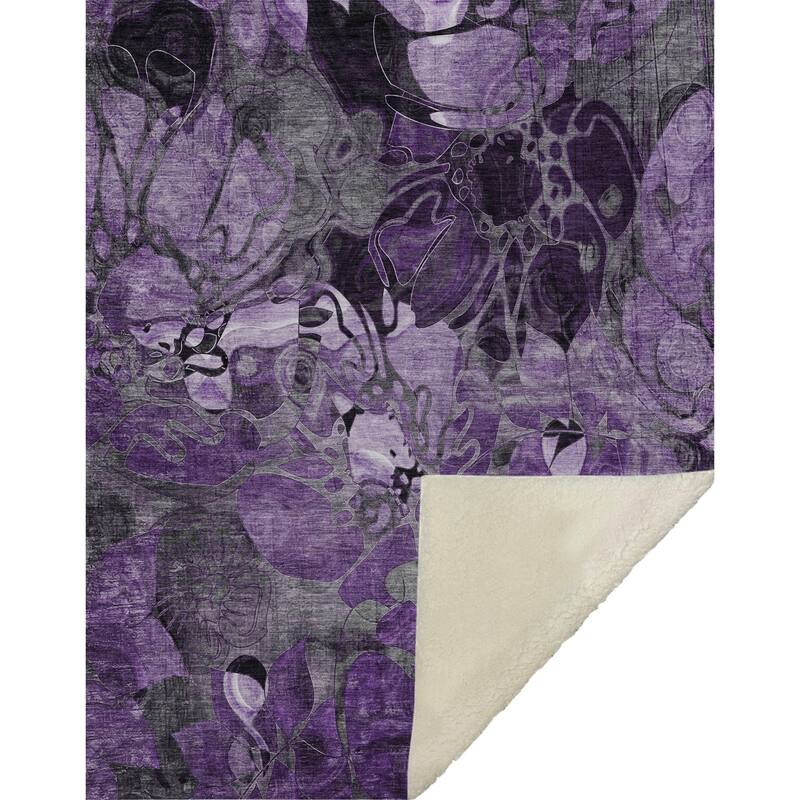 Premium Machine Washable Modern Floral Sherpa Throw Blanket