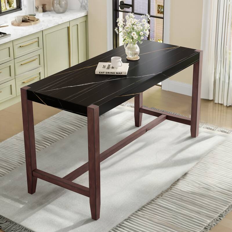 Counter Height Table, 47.5 Inch Faux Marble Finish Bar Dining Table, Modern Bar Tall Dining Table for Home Kitchen, Living Room