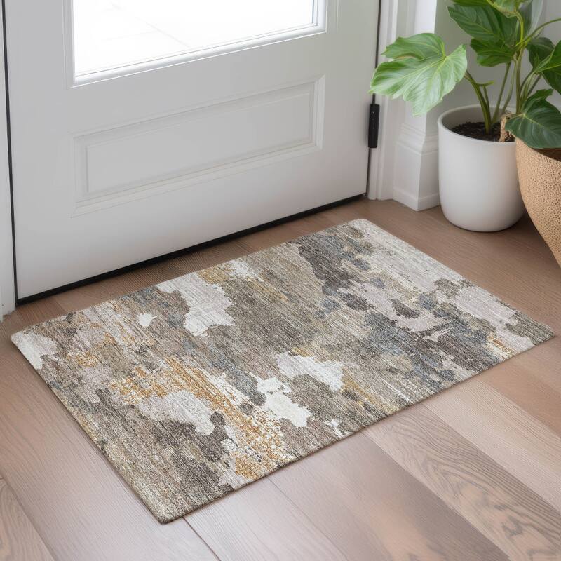Machine Washable Indoor/ Outdoor Abstract Casual Chantille Rug