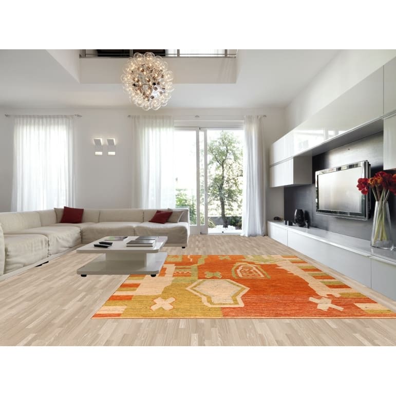 Orange Geometric Moroccan Oriental Large Rug Handmade Wool Carpet - 10'4" x 13'8"