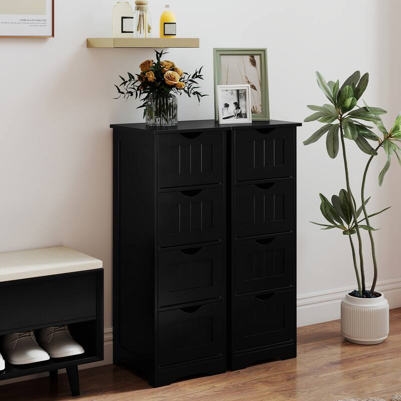 Gymax Bathroom Floor Cabinet Free Standing Storage Side Organizer W/4
