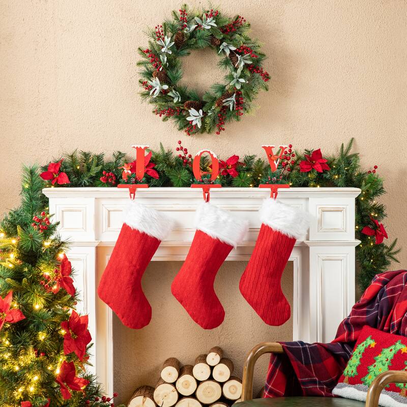 Glitzhome Set of 3 JOY with Snowman Cardinals Stocking Holders Christmas Decor