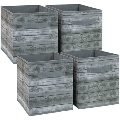 Storage Cube Wood Basket Bin Grey 4 Pack