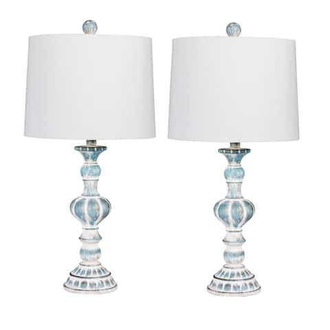 Fangio Lighting Blue Sculpted Candlestick Table Lamps (Set of 2)