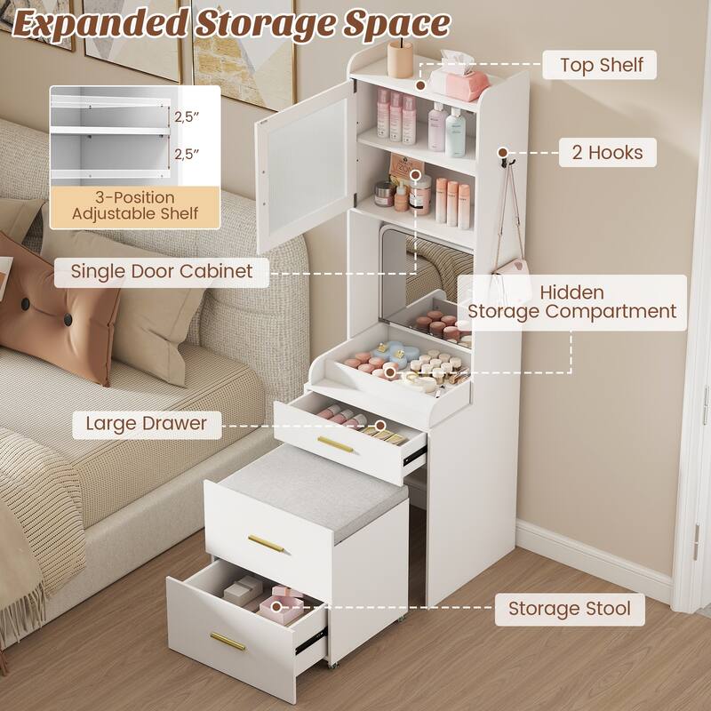 Gymax Makeup Vanity w/Flip-top Mirror Power Outlets & Hidden Storage