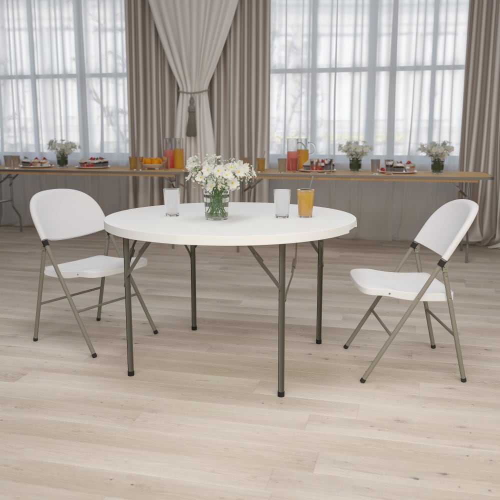 48" Round Granite White Plastic Event and Party Folding Table - 48"D x 48"W x 29"H