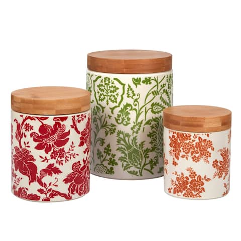 Certified International Damask Floral 3-piece Canisters with Bamboo Lids