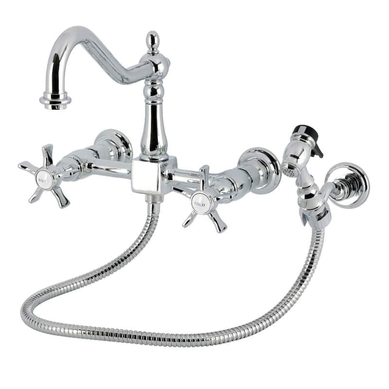 Kingston Brass Essex Double-Handle Wall-Mount Pre-Rinse Bridge Kitchen Faucet - Polished Chrome