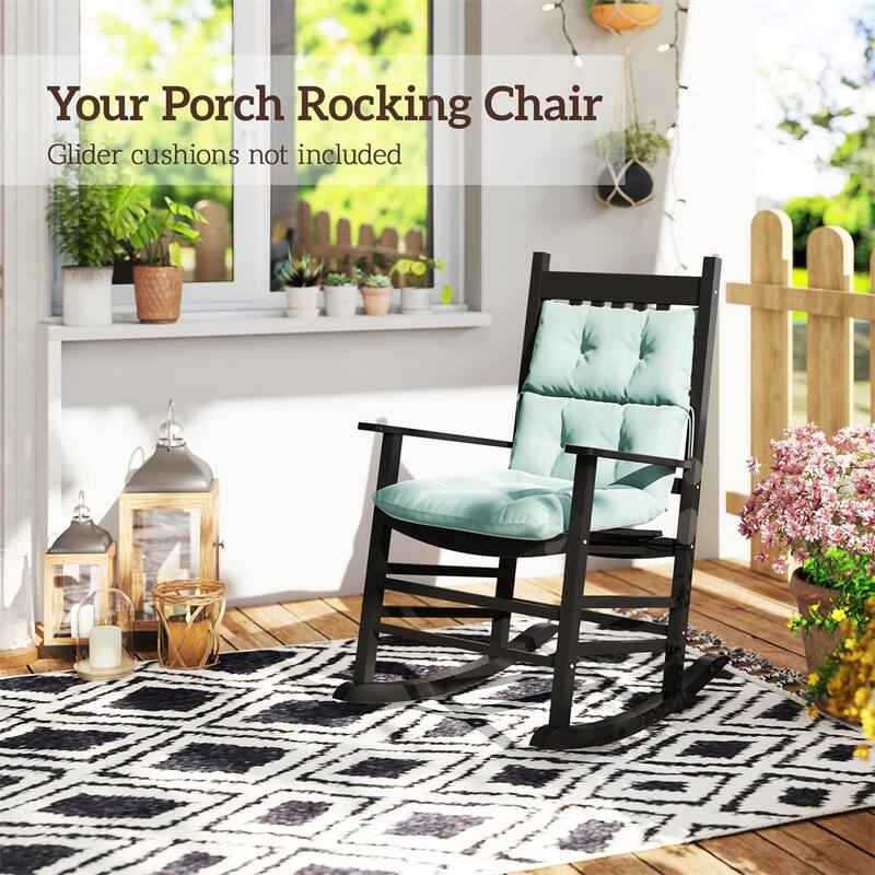 Poplar Wood Outdoor Rocking Chair with Slatted Design - 26.75" W x 34.75" D x 45.25" H