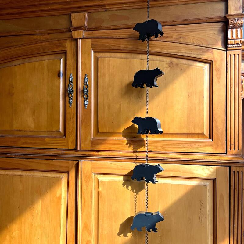 Black Bear Rain Chain - 75" Long With 8 3D Bear Designs, Weighted Bell - 6 X 75 X 1.25 inches
