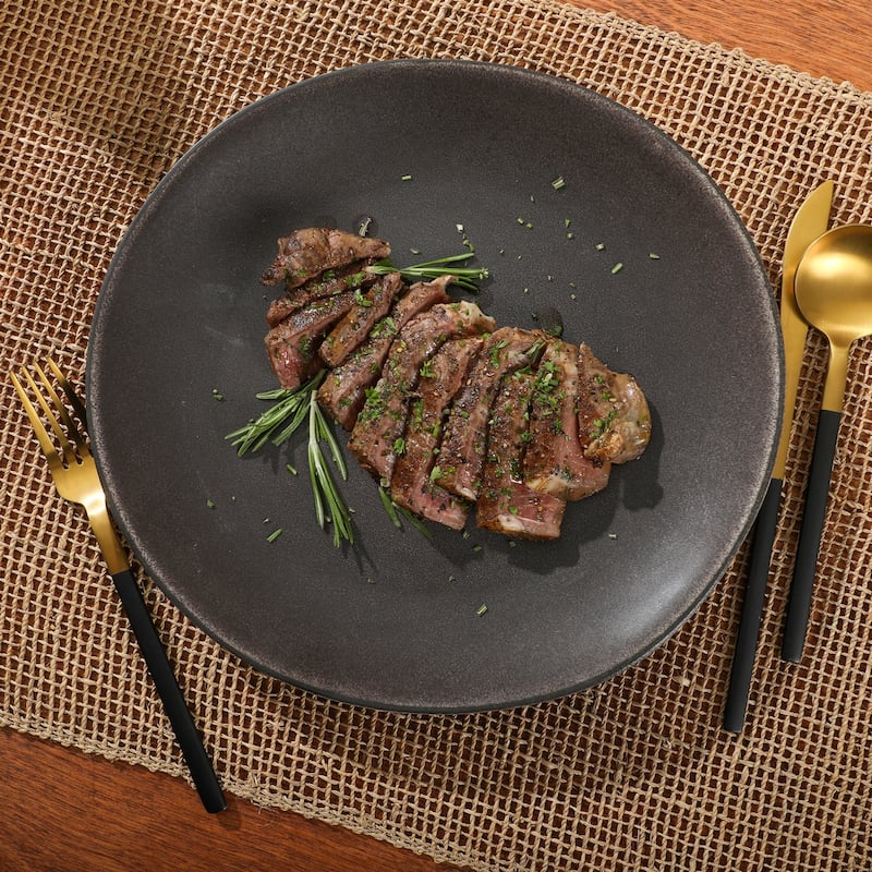 Gibson Elite Zion Mist 16 Piece Stoneware Reactive Glaze (Service for 4) Ceramic Plates and Bowls Modern Organic Dinnerware Set