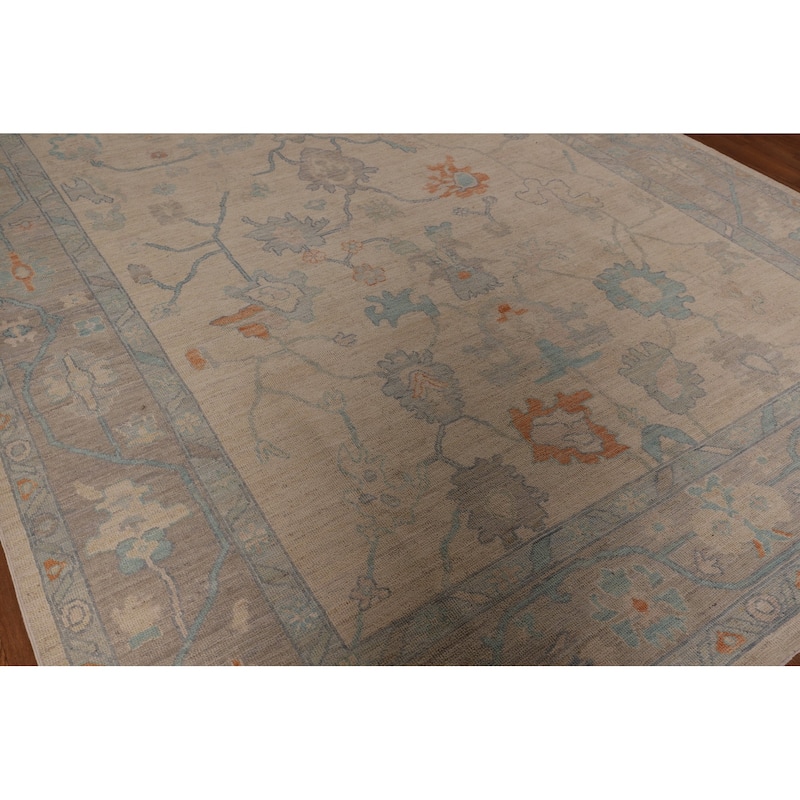 Vegetable Dye Oushak Area Rug Hand-Knotted Floral Wool Carpet - 8'1" x 10'0"