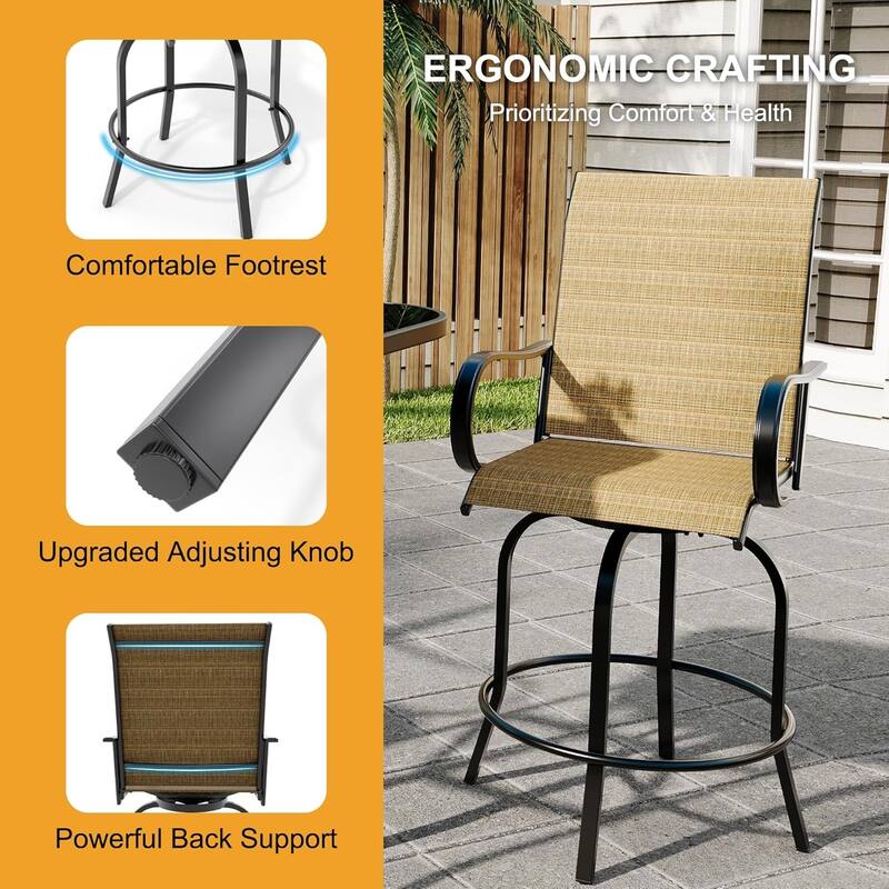 4 PCS Outdoor Swivel Bar Stools Set, All Weather High Back and Armrest Patio Chairs