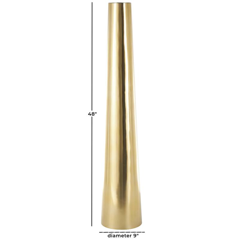 Stainless Steel Metal Minimalistic Tall Floor Cone Decorative Vase - Gold or Silver - Roche River Decor