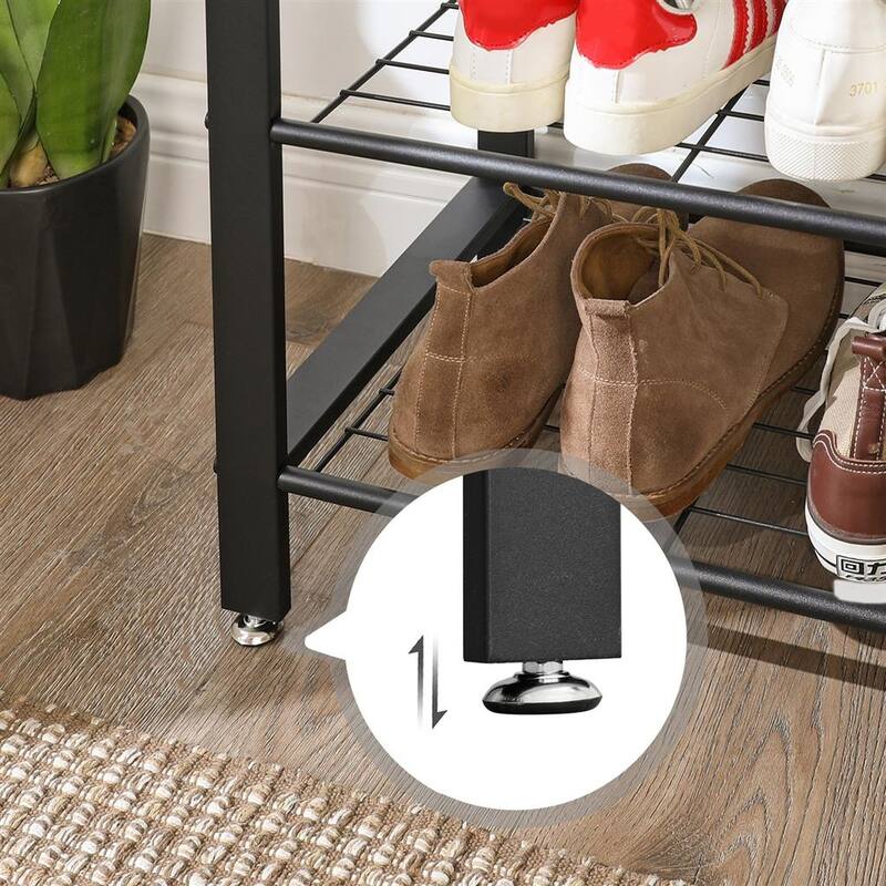 Grey-Black Hall Tree Entryway Storage Shelf with Wood Look Accent and Metal Frame - 13.3"D x 28.3"W x 72.1"H