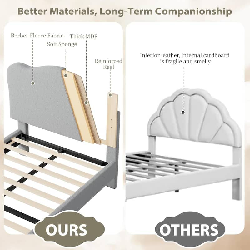 Upholstered Bed Frame, with Panda-Shaped Headboard