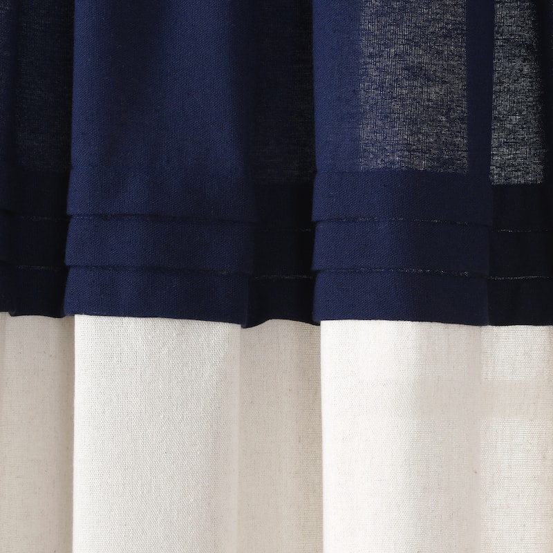 Lush Decor Farmhouse Faux Linen Colorblock Pleated Window Curtain Panel Pair - 84" x 40"